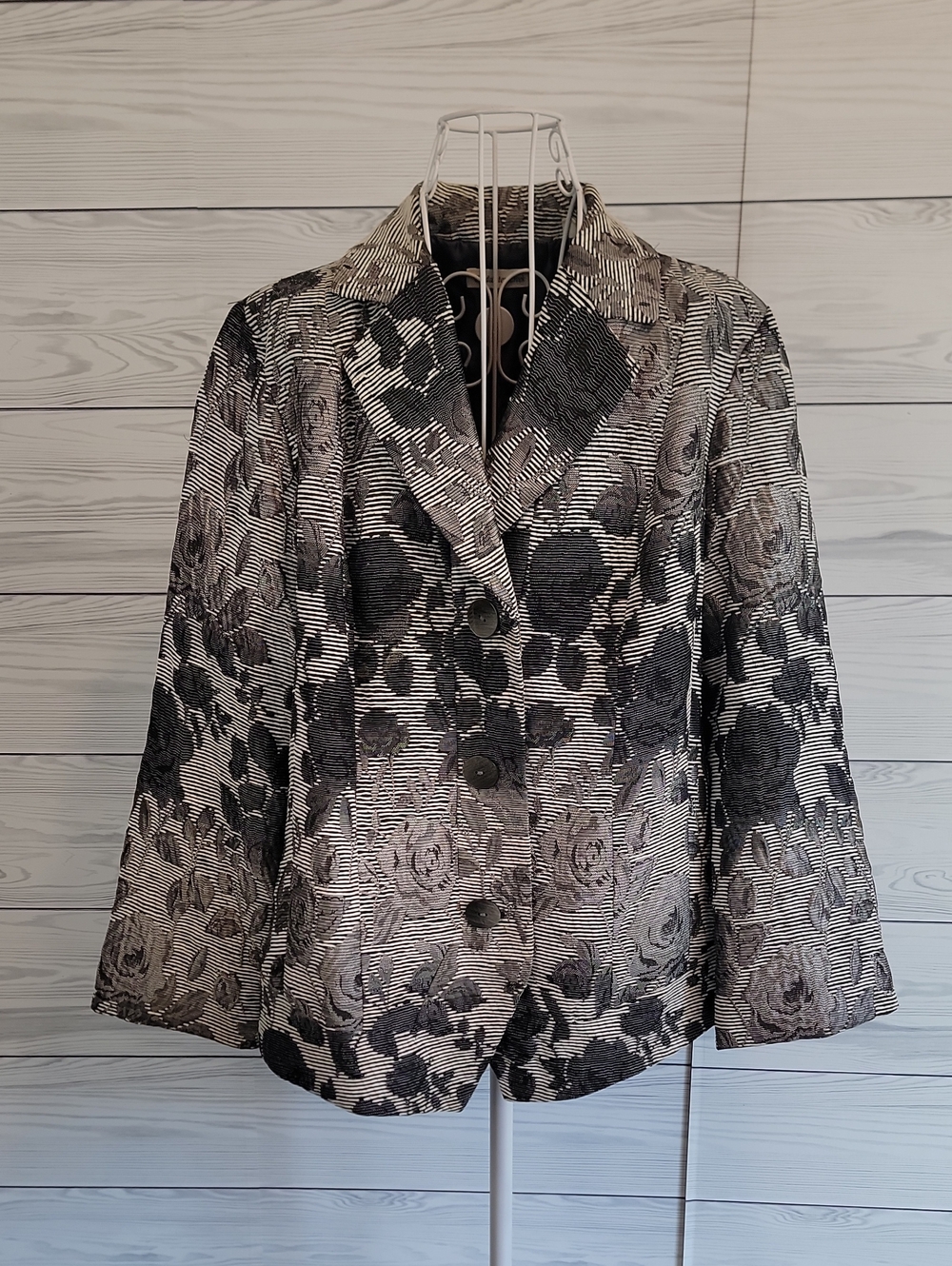 Coldwater Creek Black and Gray Floral Jacquard Blazer Womens Size 18W